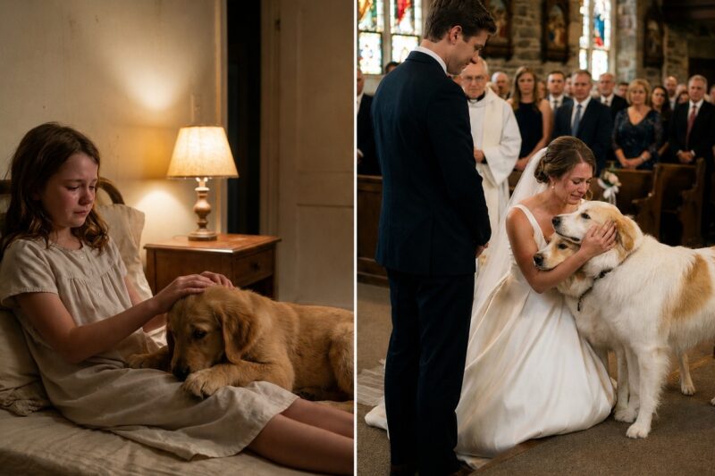 My white dress brushed the wooden floor.  And at my sides, one on the left and one on the right, stood Sammy and Rex.
