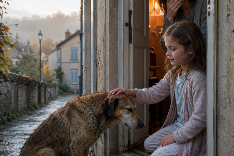 THE STRAY DOG WAITED OUTSIDE THE HOSPITAL FOR FIVE DAYS — THEN WALKED SEVEN MILES TO SIT AT A LITTLE GIRL’S FRONT DOOR