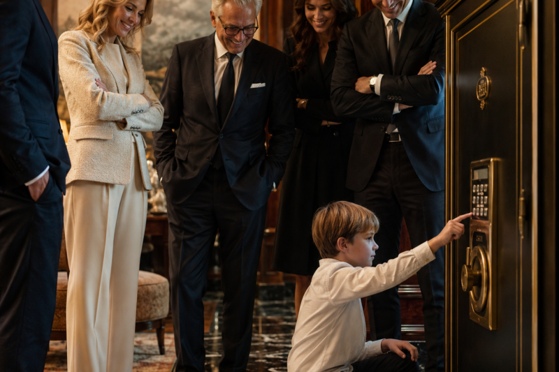 THE BAREFOOT BOY KNELT BEFORE THE MATTE-BLACK SAFE WHILE FOUR MILLIONAIRES WATCHED HIM LIKE THEY HAD JUST INVITED A GHOST INTO THE ROOM. THE OLDEST MAN OFFERED HIM ONE HUNDRED MILLION DOLLARS TO OPEN IT, BUT THE BOY ALREADY KNEW THE MONEY WAS A LIE. WHEN THE FINAL BEEP SOUNDED AND THE LOCK CLICKED OPEN, EVERY POWERFUL MAN IN THAT OFFICE REALIZED THE CHILD HAD NOT COME TO HELP THEM.
