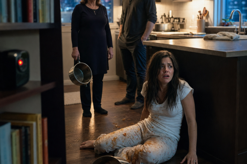 SHE HAD ONLY BEEN MARRIED FOR THREE DAYS WHEN HER OWN KITCHEN TURNED INTO A TRAP. THE POT WAS EMPTY, HER PHONE WAS GONE, AND THE MAN WHO PROMISED TO PROTECT HER STOOD BESIDE HIS MOTHER IN SILENCE. BUT ON A BOOKSHELF ACROSS THE ROOM, ONE TINY BLACK CAMERA WAS RECORDING THE PART THEY NEVER THOUGHT ANYONE WOULD HEAR.