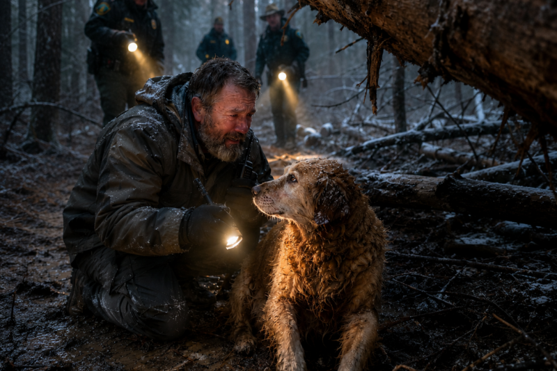 EVERYONE THOUGHT THE FOUR-YEAR-OLD GIRL WAS ALONE IN THE WOODS FOR FOURTEEN HOURS, BUT THEY DIDN’T KNOW THAT A NEARLY DEAF OLD DOG HAD BEEN GUIDING HER THROUGH THE DARKNESS STEP BY STEP