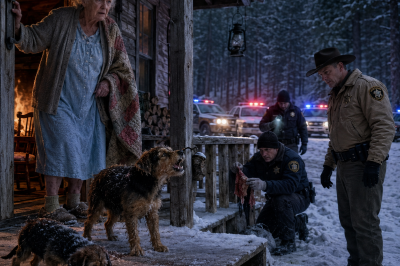By sunrise, police cars surrounded her home, rifles pointed toward the trees, and the little dogs she had saved were barking like they had brought danger to her doorstep