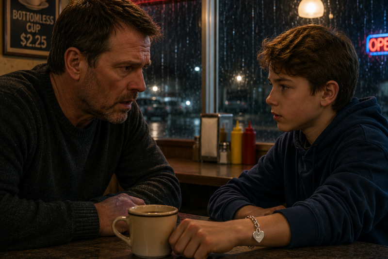 HE CAME TO THE DINER TO MOURN HIS DEAD WIFE. THEN A BOY WALKED UP WEARING THE BRACELET BURIED WITH HER. AND ONE SENTENCE MADE HIM QUESTION WHO WAS REALLY IN THAT GRAVE.