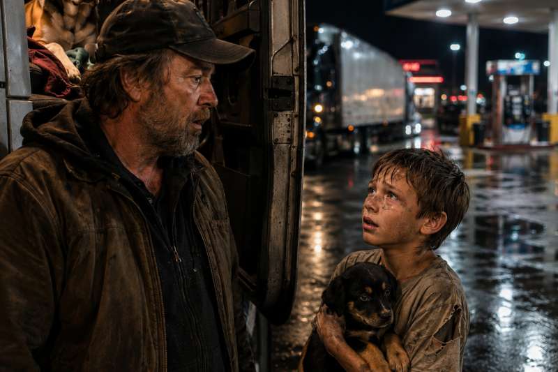 A TEN-YEAR-OLD BOY KNOCKED ON MY TRUCK WINDOW AT MIDNIGHT AND HANDED ME A STARVING PUPPY.  HE DIDN’T ASK FOR MONEY, FOOD, OR A RIDE.  HE ASKED ME TO CALL THE POLICE AND TELL THEM HE HAD TRIED TO ROB ME… SO HE COULD GO TO JAIL AND FINALLY GET FED.