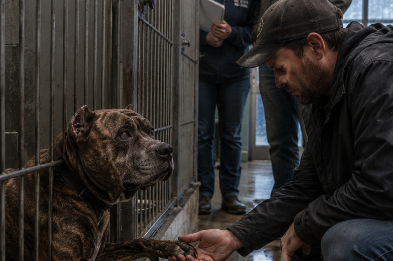 THE DOG EVERYONE FEARED WAS OUT OF TIME.  THE BOY WHO HAD STOPPED SPEAKING WOULDN’T MOVE AWAY FROM HIS KENNEL.  AND AT 8:07 A.M., ONE SCARRED PAW REACHED THROUGH THE BARS.