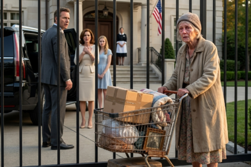 The elderly woman collecting cardboard only stopped outside the mansion to ask for a glass of water…