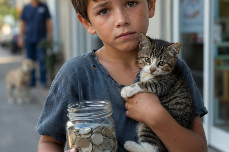 THE BOY CAME THROUGH THE RAIN WITH A DYING KITTEN IN HIS ARMS. HE HAD A JAR OF PENNIES, MUD UP TO HIS CHIN, AND TERROR IN HIS EYES. HE THOUGHT HE WAS ONLY SAVING A CAT—BUT THAT NIGHT, HE SAVED HIS MOTHER TOO.