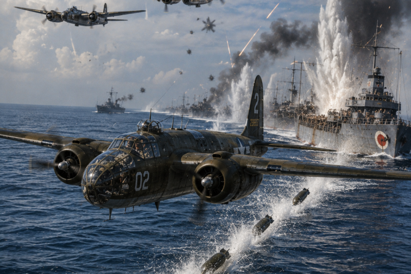 JAPAN SENT 6,900 TROOPS TO SAVE NEW GUINEA — THEN U.S. PILOTS MADE B0MBS SKIP ACROSS THE SEA