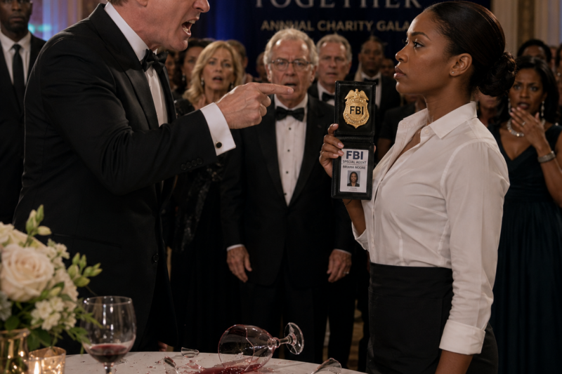 CEO SCREAMED “FIRE HER!” AT A BLACK WAITRESS MID-GALA — THEN SHE FLASHED HER FBI BADGE AND HIS SMILE VANISHED