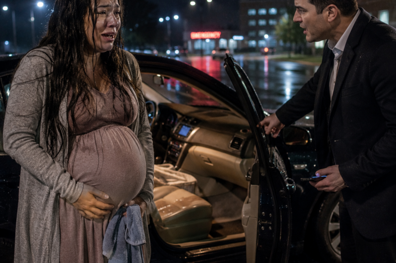 SHE WAS NINE MONTHS PREGNANT WHEN HER HUSBAND TOLD HER TO GET OUT OF THE CAR. THE TOWEL IN HER HAND WAS SHAKING, THE PASSENGER SEAT WAS WET, AND HIS ONLY CONCERN WAS THE UPHOLSTERY.