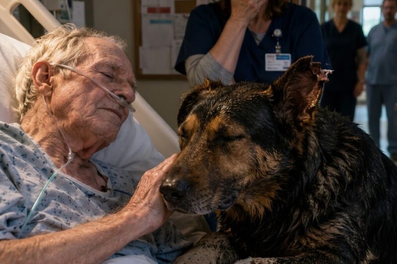 THE DOG WOULD NOT LEAVE THE HOSPITAL WINDOW. FREEZING RAIN SOAKED HIS FUR, BUT HIS EYES NEVER MOVED. INSIDE THAT ROOM, AN OLD MAN WITH NO VISITORS WAS RUNNING OUT OF TIME.