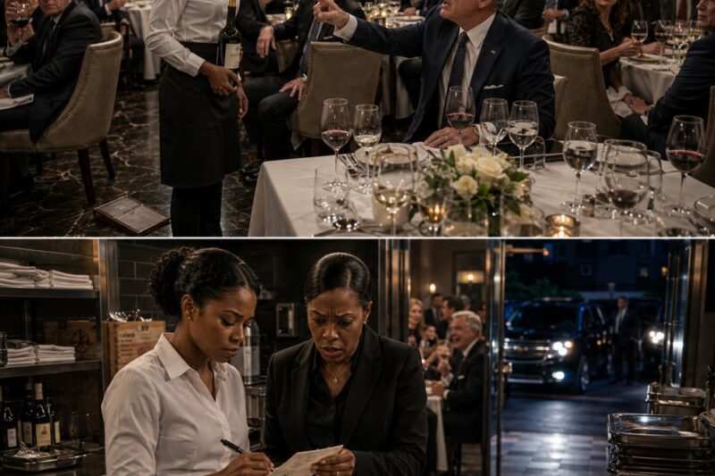 The lawyer snapped, “Eyes down,” before I had even finished offering the wine list. Forty guests watched him slap the leather menu from my Black hand, but not one person pushed back from a table.