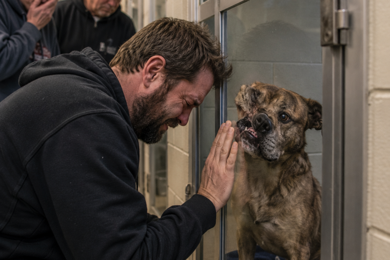 THE DOG WITH THE CROOKED FACE HAD BEEN IGNORED FOR 1,036 DAYS.  THEN A LITTLE GIRL WITH SCARS STOPPED IN FRONT OF HIS KENNEL.  AND WHEN SHE TOUCHED THE GLASS, EVERY ADULT IN THE SHELTER FORGOT HOW TO BREATHE.