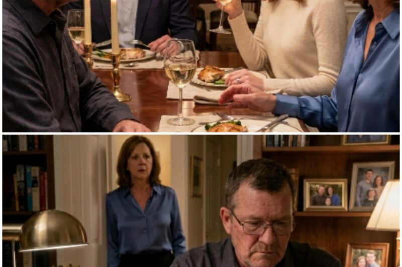 The dinner table went quiet the moment my wife’s daughter said what she had apparently been thinking for eleven years.  “You’ve been useful,” she said, lifting her wine glass like she was making a toast. “But let’s be honest. You’re the wallet, not the father.”  No one laughed.  Her fiancé shifted beside her. My wife’s hand froze near her napkin. The candles in the center of the table flickered softly, throwing gold light over the plates, the flowers, the polished silverware, and the smiling engagement photos propped near the dessert tray.