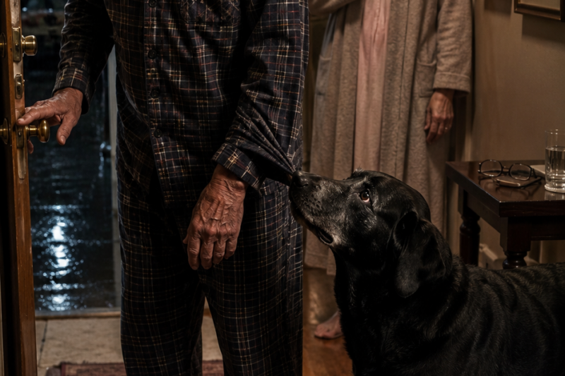 THE BLACK LAB WHO BLOCKED THE DOOR AT 2:17 A.M. — AND THE SECURITY FOOTAGE THAT LEFT HIS WIFE IN TEARS