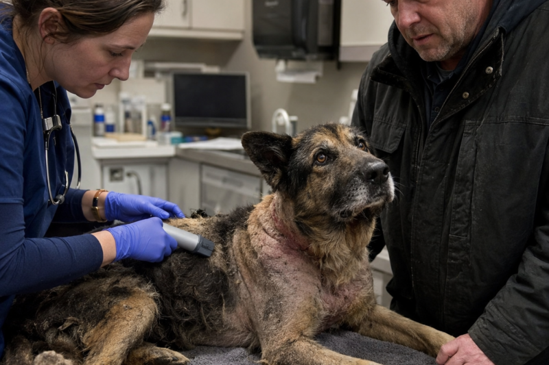I WAS NOT A DOG PERSON.  BUT THAT DOG STOOD ON THE SAME CHICAGO CORNER EVERY DAY LIKE HE WAS WAITING FOR SOMEONE WHO NEVER CAME BACK.  AND WHEN THE VET FINALLY SCANNED HIM, I REALIZED HE HAD BEEN WAITING FAR LONGER THAN I COULD STAND TO KNOW.