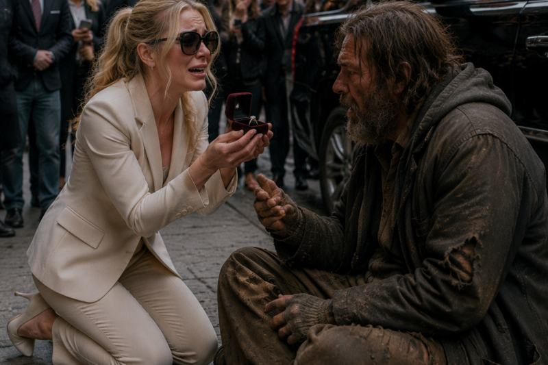 MADELINE FELL TO HER KNEES ON A CROWDED SIDEWALK AND BEGGED A HOMELESS MAN TO MARRY HER. THE MAN LOOKED TOO BROKEN TO RECOGNIZE HER, BUT THE DIAMOND RING IN HER HAND CARRIED A NAME HE WAS NEVER SUPPOSED TO REMEMBER. THEN A BLACK SUV SCREECHED TO THE CURB, AND THE MAN INSIDE SHOUTED, “DON’T LET HIM REMEMBER!”