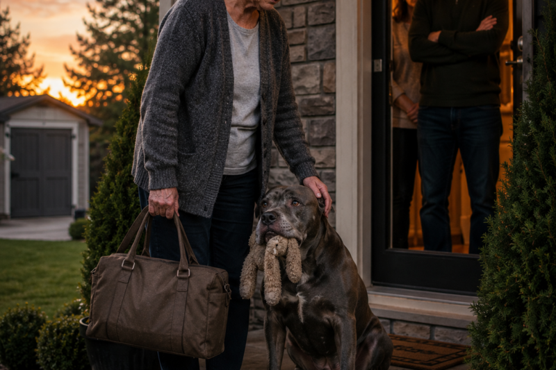THE FIRST THING HER SON SAW WAS NOT HIS MOTHER.  IT WAS THE OLD PIT BULL STANDING BESIDE HER SUITCASE.  AND ONE CRUEL SENTENCE MADE THE WHOLE DRIVE FEEL LIKE A MISTAKE.