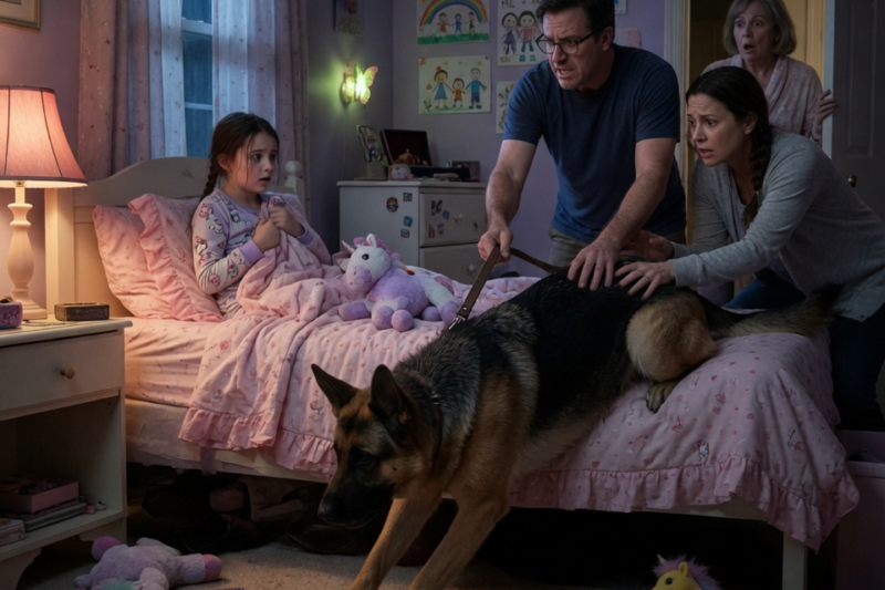 THE DOG KEPT DIGGING UNDER THE LITTLE GIRL’S BED.