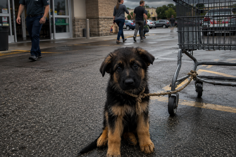 THE MAN TIED THE PUPPY TO A SHOPPING CART LIKE HE WAS TRASH.  THEN HE LOOKED DOWN AND SAID, “SOMEONE ELSE WILL TAKE CARE OF YOU.”  BUT WHEN THAT LITTLE DOG TURNED AND LOOKED STRAIGHT AT ME, I KNEW HE HAD ALREADY CHOSEN WHO THAT SOMEONE WAS.