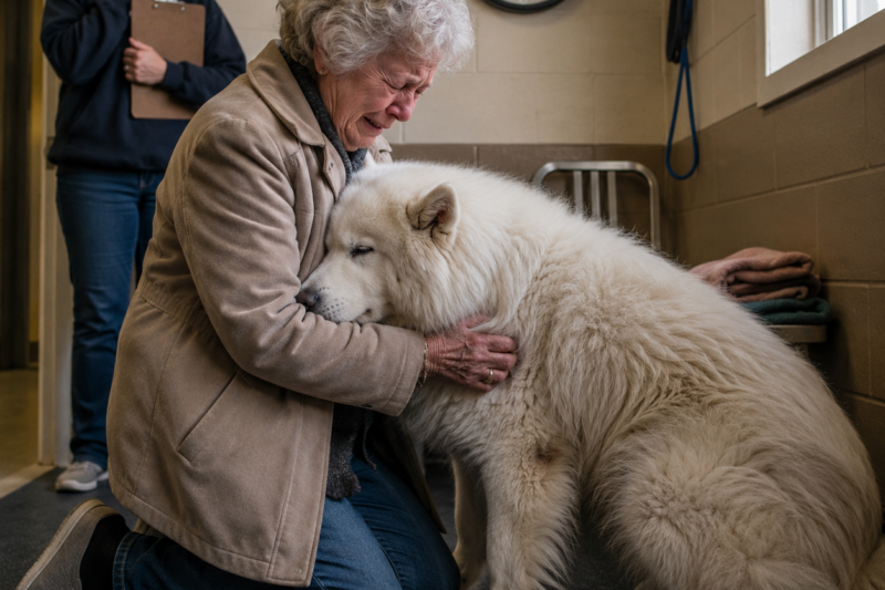 THE OLD DOG HAD SEVENTEEN MINUTES LEFT.  THE WOMAN HAD ALREADY LOST THE ONLY MAN WHO KNEW HER WHOLE HEART.  AND WHEN SNOWBALL LEANED INTO HER ARMS, THE SHELTER WENT SILENT.