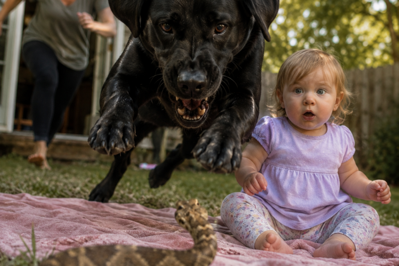 THE SNAKE WAS LESS THAN TWO FEET FROM THE LITTLE GIRL — BUT THE DOG MOVED FIRST. HE DIDN’T THINK ABOUT PAIN, FEAR, OR SURVIVAL — HE ONLY KNEW SHE HAD TO LIVE. AND WHEN HIS BODY STARTED FAILING, THE FAMILY REALIZED THEIR DOG HAD JUST GIVEN THEM A MIRACLE.