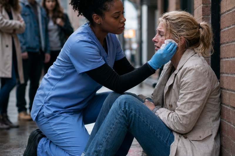 SHE MISSED ONE EXAM BECAUSE A WOMAN WAS BLEEDING OUT ON THE SIDEWALK. THE UNIVERSITY CALLED IT HER CHOICE AND TOOK AWAY HER FUTURE. THREE DAYS LATER, A HELICOPTER LANDED OUTSIDE HER APARTMENT, AND THE WOMAN SHE SAVED STEPPED OUT.