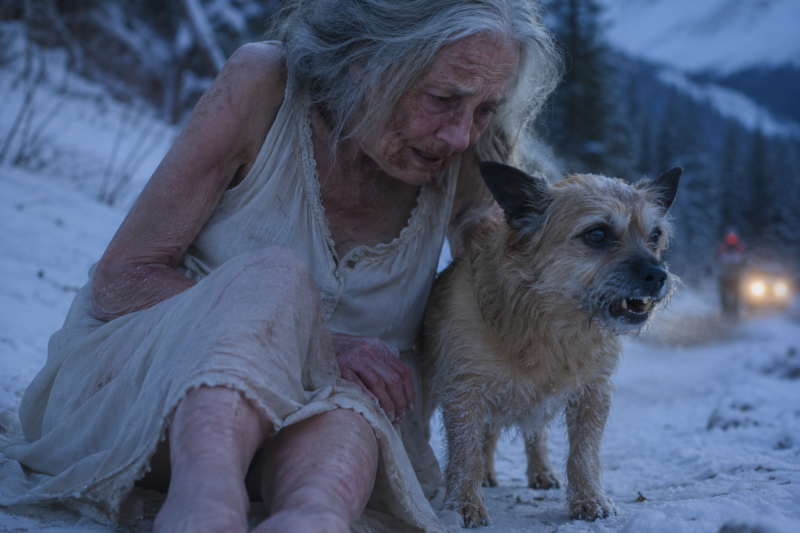 I FOUND HER BAREFOOT IN THE SNOW AT 1,800 METERS.  SHE WAS 84, LOST IN ALZHEIMER’S, AND HAD WALKED SEVEN KILOMETERS FROM HER CARE HOME IN ONLY A NIGHTGOWN.  BUT THE LITTLE OLD DOG BESIDE HER WAS NOT SLEEPING… SHE WAS GUARDING HER.