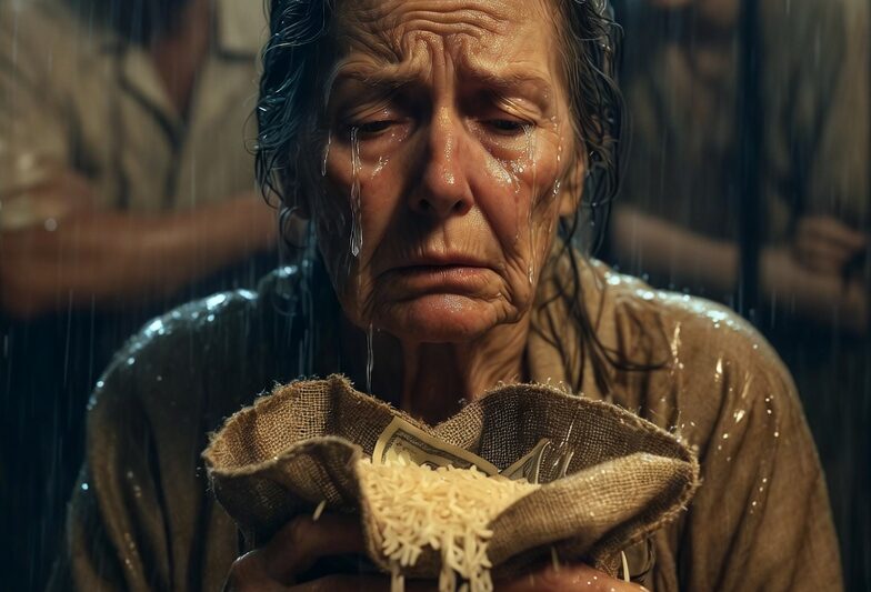 HER SON PUSHED A SACK OF RICE INTO HER ARMS IN THE POURING RAIN AND TOLD HER TO LEAVE LIKE SHE WAS A STRANGER. THE WHOLE STREET WATCHED MRS. ROSE WALK AWAY WITH HER HEAD DOWN, BELIEVING SHE HAD JUST BEEN THROWN OUT BY THE CHILD SHE RAISED. BUT WHEN SHE OPENED THE SACK AT HOME, THE RICE WAS HIDING AN ENVELOPE THAT CHANGED THE MEANING OF EVERY CRUEL WORD HE HAD SAID.