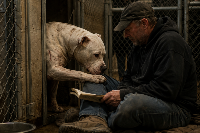 THE SHELTER CALLED HIM THE MOST DANGEROUS DOG IN KENNEL 32. BUT THAT NIGHT, A QUIET MAN SAT ON THE FLOOR AND DID THE ONE THING NO ONE ELSE HAD TRIED. HE DIDN’T FORCE TRUST — HE WAITED UNTIL A BROKEN DOG WAS BRAVE ENOUGH TO OFFER IT.