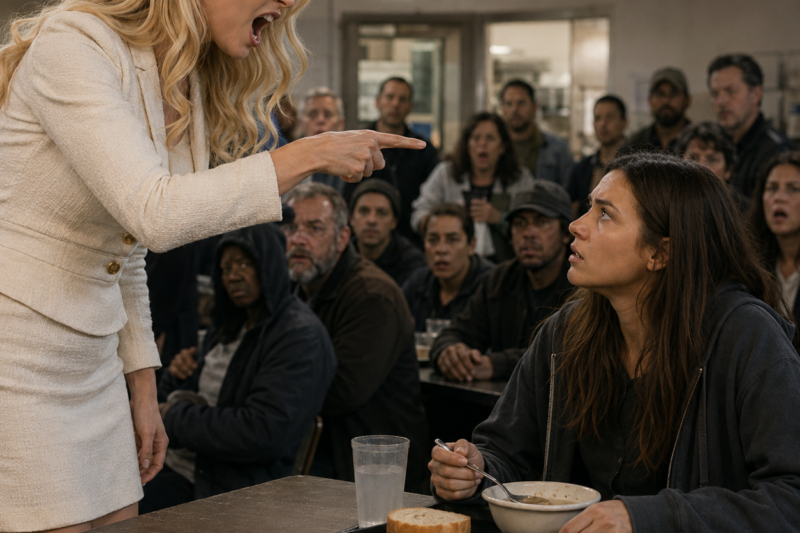 SHE MOCKED THE POOR GIRL FOR EATING AT A SOUP KITCHEN.