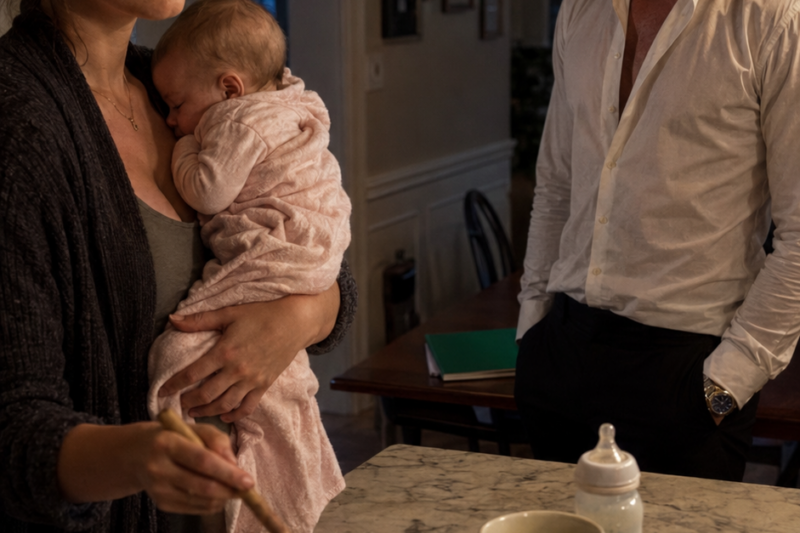 Before sunrise, he asked for a divorce.  Their baby was still in her arms.  And breakfast for his family was still on the stove.