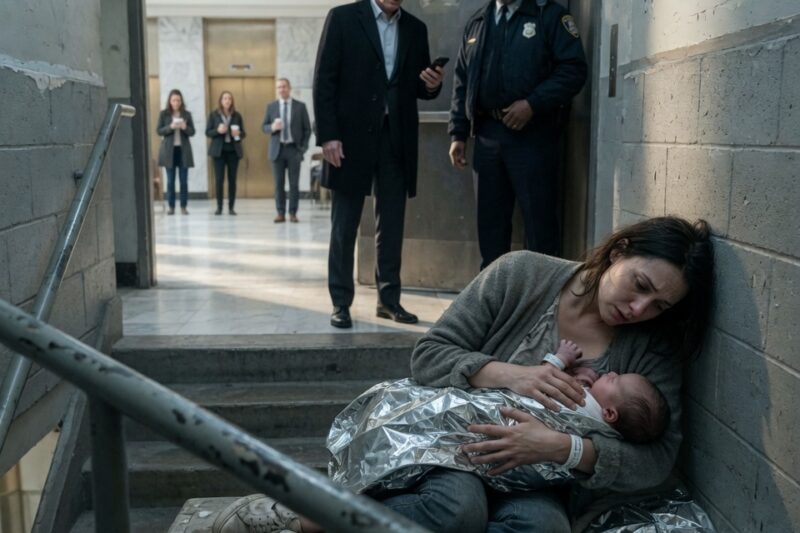 She had been sleeping in my stairwell with a newborn pressed against her chest, wrapped in a silver emergency blanket like the city had already given up on them.