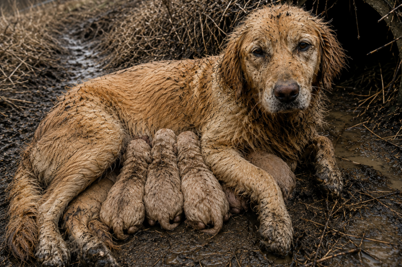 I WATCHED THEM THROW A PREGNANT GOLDEN RETRIEVER OUT OF A MOVING JEEP.  I LOOKED FOR HER UNTIL MY HANDS WERE CUT AND MY BOOTS WERE FULL OF MUD.  BUT WHEN I CAME BACK BEFORE DAWN, I UNDERSTOOD WHY SHE HAD REFUSED TO LEAVE THAT DITCH.
