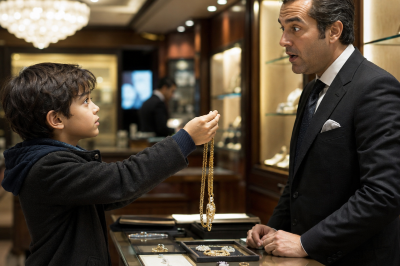 THE BOY WALKED INTO THE JEWELRY SHOP WITH A GOLD WATCH IN HIS HAND AND A SECRET HE DID NOT KNOW HE WAS CARRYING. HE ONLY WANTED MONEY FOR HIS MOTHER’S MEDICINE, BUT THE OLD JEWELER SAW THE ENGRAVING AND STARTED TO TREMBLE. WHEN THE WATCH OPENED, THE PHOTO INSIDE MADE HIM WHISPER THAT HIS LOST DAUGHTER HAD COME BACK THROUGH A CHILD’S FACE.