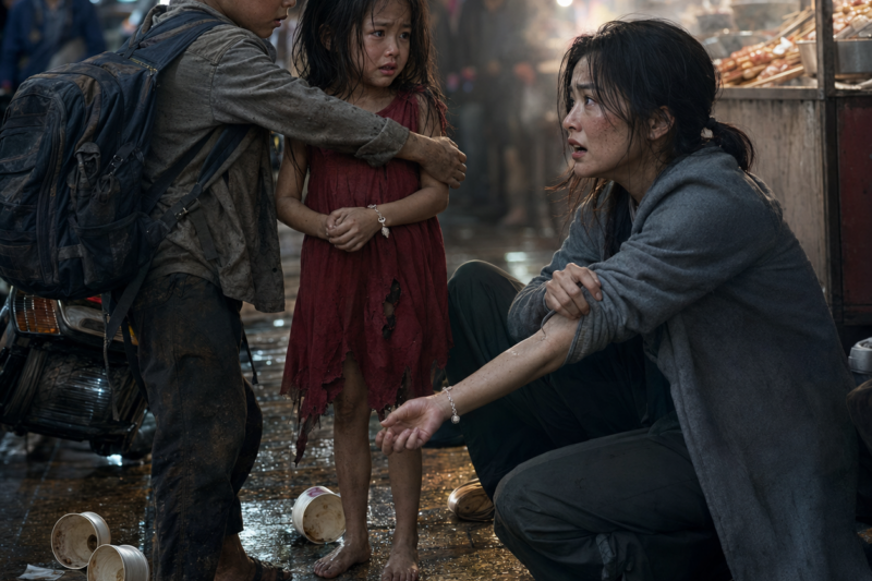 SHE SAVED A LITTLE GIRL FROM THE STREET—AND FOUND HER OWN PAST DANGLING FROM THE CHILD’S WRIST. THE BOY PROTECTING HER LOOKED READY TO RUN, BUT THE BROKEN ANGEL BRACELET STOPPED THEM ALL COLD. THEN THE LITTLE GIRL WHISPERED, “YOU WERE THE ONE IN THE PHOTO,” AND THE NIGHT MARKET DIDN’T FEEL SAFE ANYMORE.