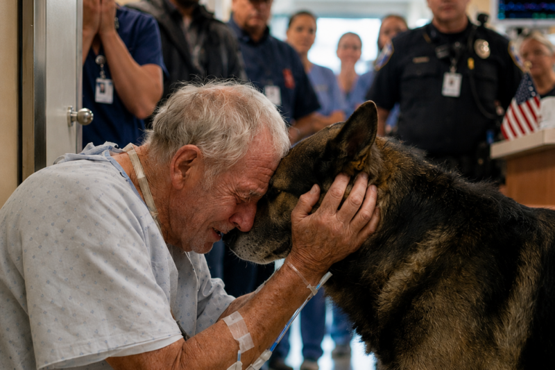 THE DOG WOULD NOT LEAVE.  TWENTY DAYS PASSED, AND REX WAS STILL WAITING.  BECAUSE THE MAN INSIDE THAT ICU WASN’T JUST HIS OWNER.