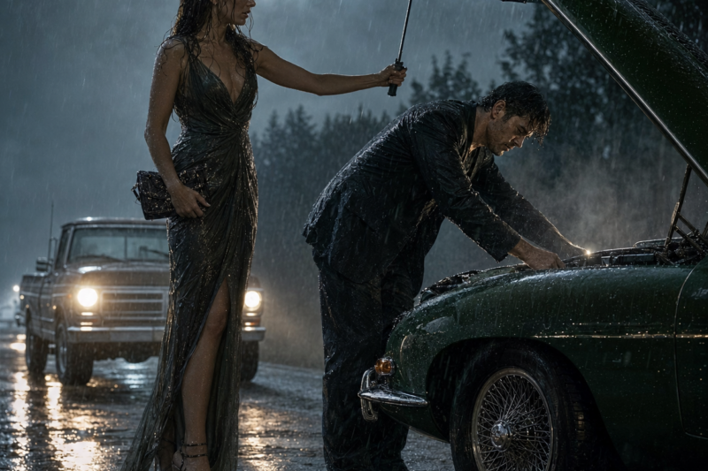 DAVID WAS DRIVING THROUGH THE STORM TO A BLIND DATE HE ALREADY WANTED TO ESCAPE WHEN HIS HEADLIGHTS HIT A WOMAN STRANDED BESIDE A DEAD-SILENT JAGUAR.