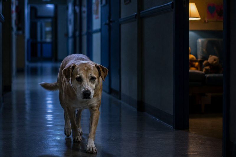SHE LIVED UNDER A CHILDREN’S HOME FOR EIGHTEEN MONTHS, AND EVERY CHILD KNEW HER SECRET. EVERY NIGHT AFTER LIGHTS-OUT, SHE WALKED THROUGH THE DARK HALLWAYS LIKE SHE HAD A JOB ONLY BROKEN HEARTS COULD UNDERSTAND. BUT WHEN THE ADULTS FINALLY CHECKED THE CAMERAS, THEY REALIZED THIS STRAY DOG HAD BEEN DOING SOMETHING NO ONE COULD EXPLAIN.