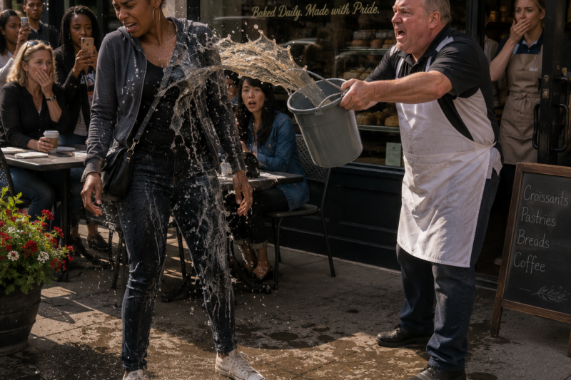 BAKERY OWNER DUMPED MOP WATER ON A BLACK WOMAN — SIXTY SECONDS LATER, HER BADGE DESTROYED EVERYTHING HE BUILT