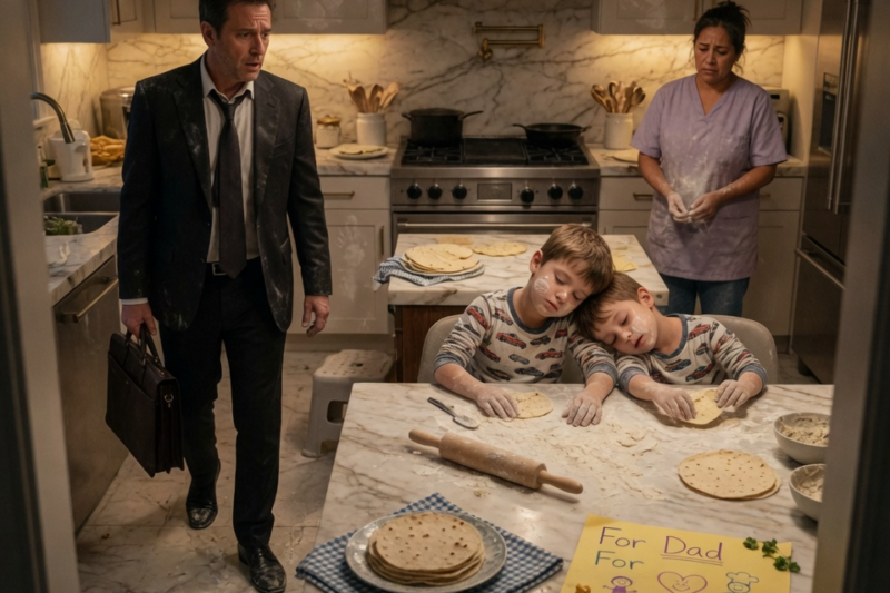 THE MILLIONAIRE CAME HOME READY TO FIRE HIS HOUSEKEEPER… UNTIL HE SAW HIS TWIN SONS ASLEEP WITH FLOUR STILL ON THEIR HANDS.