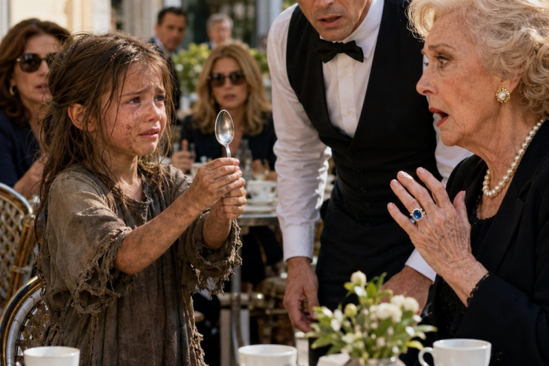 THE LITTLE GIRL DID NOT COME TO THE CAFÉ FOR FOOD, EVEN THOUGH EVERYONE COULD SEE SHE WAS HUNGRY. SHE CAME BECAUSE HER MOTHER HAD D!ED WITH ONE WARNING ON HER LIPS: IF YOU EVER SEE THAT RING, SHOW THE SPOON FIRST. BUT WHEN THE ELDERLY WOMAN SAW THE OLD SILVER BABY SPOON IN THE CHILD’S HAND, HER COFFEE CUP BEGAN TO SHAKE.