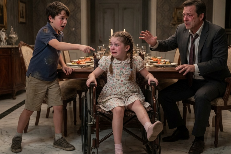 YOUR FIANCÉE WON’T LET YOUR DAUGHTER WALK!” THE GARDENER’S POOR SON SHOUTED IN FRONT OF THE MILLIONAIRE’S ENTIRE DINNER TABLE.