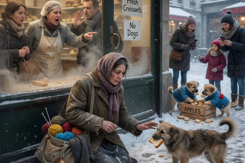 THE BAKERY OWNER SHOUTED FOR HER TO RUN WHEN THE STRAY DOG GRABBED A PIECE OF BREAD FROM THE COUNTER.