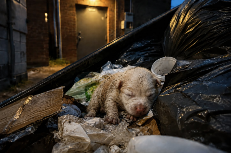 A Woman Checked a Trash Container — She Found a Newborn Puppy Inside