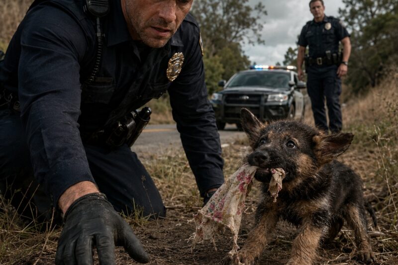 Every time Officer Daniel Reed turned away, the little German Shepherd cried harder, dragging a torn piece of fabric between his teeth.