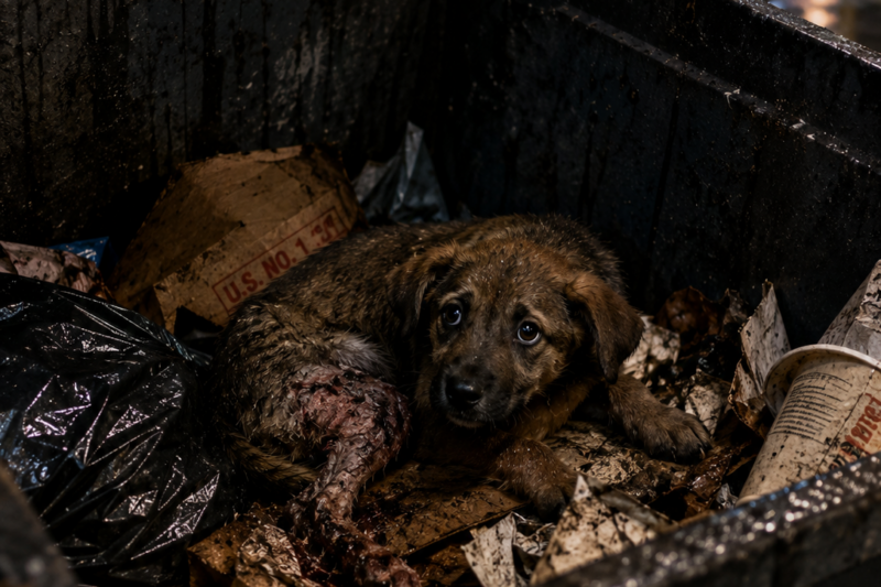 WE FOUND HIM BEHIND A DUMPSTER ON A FREEZING NOVEMBER NIGHT.  HE WAS ONLY SIX MONTHS OLD, BUT HIS LEG WAS BENT IN A WAY NO LEG SHOULD EVER BEND.  AND WHEN I KNELT DOWN, THAT BROKEN LITTLE PUPPY STARTED CRAWLING TOWARD ME LIKE I WAS THE FIRST PERSON WHO HAD EVER STOPPED.