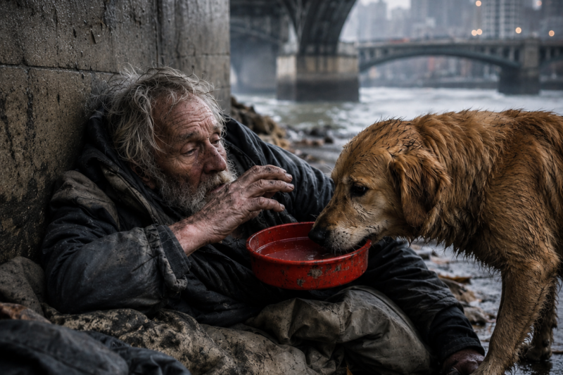 HE HAD ALREADY SAID GOODBYE TO THE WORLD. FOR EIGHT DAYS, NO ONE STOPPED UNDER THAT BRIDGE. THEN A STARVING STRAY DOG BROUGHT WATER TO HIS MOUTH.