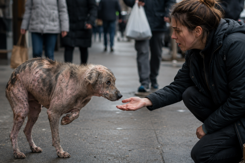 HIS FRONT LEG WAS CURLED AGAINST HIS CHEST, HIS SKIN WAS RED AND RAW, AND EVERYONE ELSE KEPT WALKING AS IF HE WERE TOO BROKEN TO MATTER.