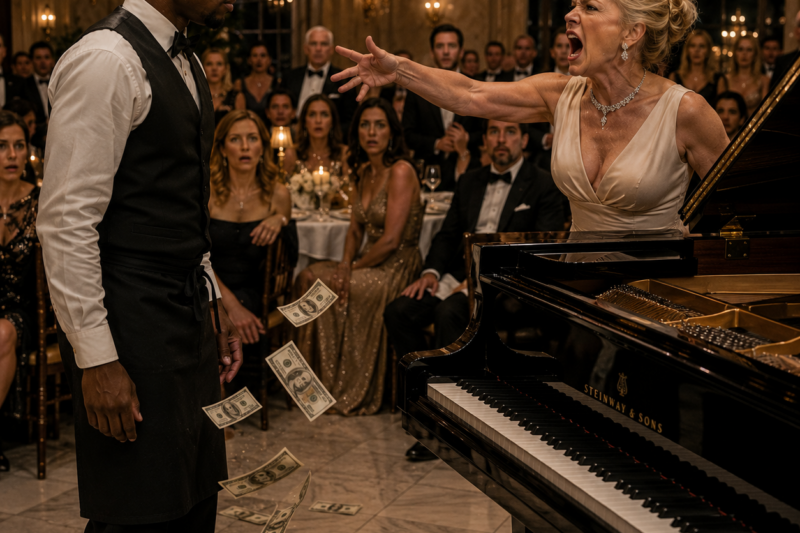 RICH WOMAN THREW CASH AT A BLACK WAITER TO MOCK HIM AT THE PIANO — THEN BROKE DOWN WHEN HE PLAYED HER LATE SON’S SECRET SONG